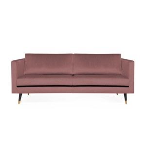 Różowa sofa 3-osobowa z mosiężnymi nogami Vivonita Meyer Velvet