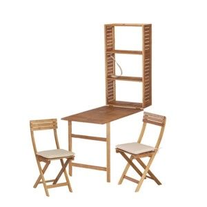 Komplet 2 krzeseł i stolik z półką z drewna akacjowego ADDU Serena