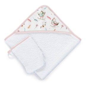 Zestaw ręcznika kąpielowego z kapturem i rękawicy kąpielowej Tanuki Explorer Birds, 75x75 cm