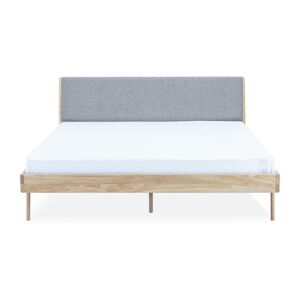 Szaro/naturalne tapicerowane łóżko dębowe 140x200 cm Fawn - Gazzda