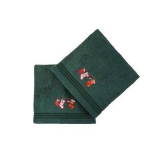 Zestaw 2 zielonych świątecznych ręczników Stockings, 70x140 cm