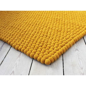 Musztardowożółty wełniany dywan kulkowy Wooldot Ball Rugs, ⌀ 120x180 cm