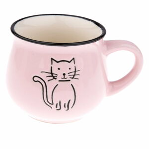 Różowy ceramiczny kubek z rysunkiem kota Dakls, obj. 0,2 l