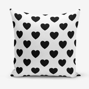 Czarno-biała poszewka na poduszkę z motywem serc Minimalist Cushion Covers, 45x45 cm