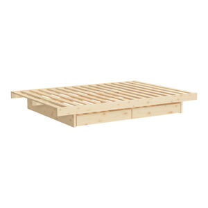 Naturalne łóżko dwuosobowe z litego drewna sosnowego ze schowkiem ze stelażem 160x200 cm Kanso – Karup Design