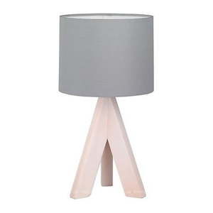 Szara lampa stołowa z naturalnego drewna i tkaniny Trio Ging, wys. 31 cm