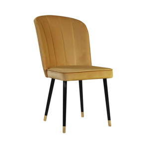 Musztardowe krzesło z detalami w złotym kolorze JohnsonStyle Leende