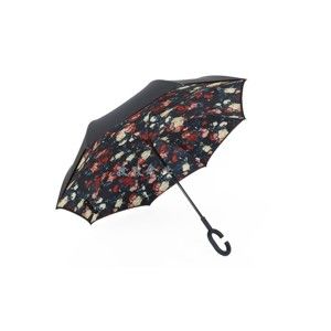 Czarny parasol z kolorowymi detaily Flowers, ⌀ 110 cm