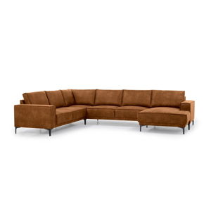 Koniakowa sofa w kształcie litery U z imitacji skóry Scandic Copenhagen, prawostronna