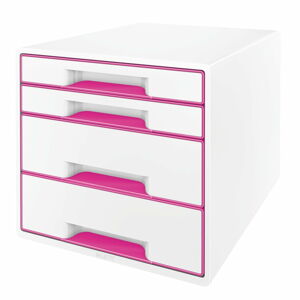 Biało-różowy pojemnik z szufladami Leitz WOW CUBE, 4 szufladki