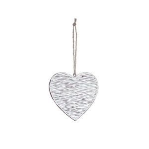 Średniej wielkości biała dekoracja wisząca metalowa w kształcie serca z motywem serduszka Ego Dekor, 10x9,5 cm