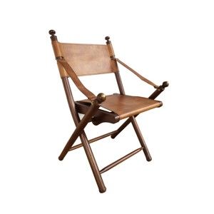 Składane krzesło skórzane z konstrukcją z drewna tekowego Orchidea Milano Safari