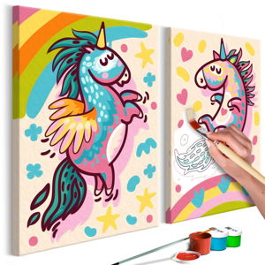 Zestaw płótna (2 szt.), farb i pędzli DIY Artgeist Chubby Unicorns, 33x23 cm