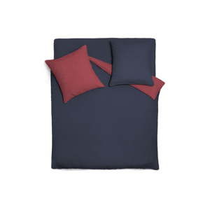 Niebiesko-czerwona dwustronna lniana narzuta na łóżko Maison Carezza Lily, 150x200 cm