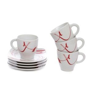 Zestaw 4 porcelanowych filiżanek na herbatę ze spodkami Kasanova Leila Red