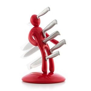 Zestaw 5 nierdzewnych noży z czerwonym blokiem w kształcie figury człowieka InnovaGoods Voodoo