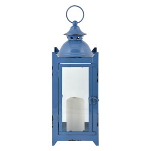 Niebieski metalowy lampion Esschert Design Romantik, wys. 39 cm