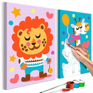 Zestaw płótna (2 szt.), farb i pędzli DIY Artgeist Lion & Giraffe, 33x23 cm