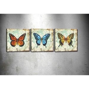 Zestaw 3 obrazów Tablo Center Butterflies