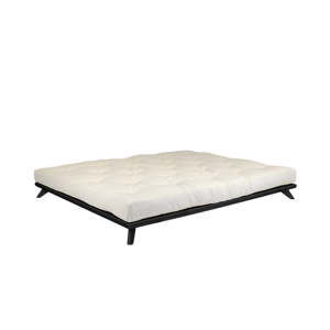 Łóżko dwuosobowe z drewna sosnowego z materacem Karup Design Senza Comfort Mat Black/Natural, 180x200 cm