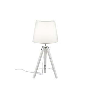 Biała lampa stołowa z naturalnego drewna i tkaniny Trio Tripod, wys. 57,5 cm