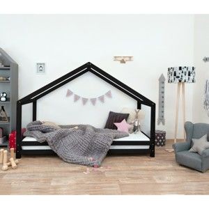 Czarne łóżko dziecięce z lakierowanego drewna świerkowego Benlemi Sidy, 120x190 cm