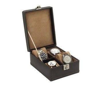 Brązowy kuferek na 4 zegarki Friedrich Lederwaren Carbon
