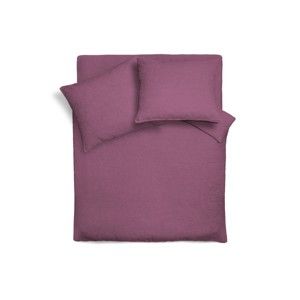 Ciemnofioletowa lniana narzuta na łóżko z poszewkami na poduszkę Maison Carezza Lilly, 240x260 cm