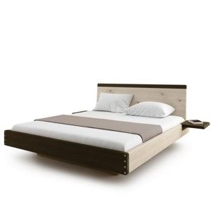 Ciemnobrązowe łóżko 2-osobowe z litego drewna dębowego JELÍNEK Amanta, 200x200 cm
