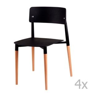Zestaw 4 czarnych krzeseł z drewnianymi nogami sømcasa Claire