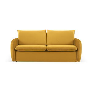 Musztardowa aksamitna rozkładana sofa 194 cm Vienna – Cosmopolitan Design