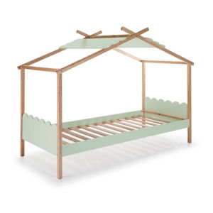 Zielone łóżko dziecięce z konstrukcją z drewna sosnowego Marckeric Nuvem, 90x190 cm