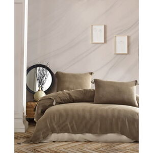 Brązowy pikowany zestaw narzuty na łóżko dwuosobowe i poszewek na poduszkę 220x240 cm Costa – Mijolnir