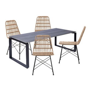 Zestaw 4 rattanowych krzeseł Gabriela i czarnego stołu Strong – Bonami Essentials