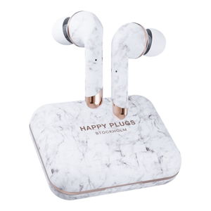Bezprzewodowe słuchawki w kolorze białego marmuru Happy Plugs Air 1 Plus In-Ear