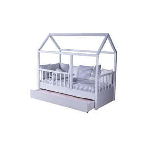 Dziecięce łóżko 2-osobowe w kształcie domu z dodatkowym łóżkiem Mezzo My House, 90x190 cm