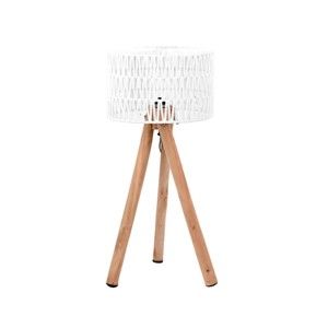 Biała lampa stołowa z drewna mango LABEL51 Stripe