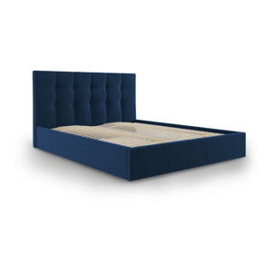 Ciemnoniebieskie aksamitne łóżko dwuosobowe Mazzini Beds Nerin, 160x200 cm