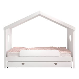 Białe łóżko dziecięce z litego drewna sosnowego w kształcie domku/z wysuwanym łóżkiem ze schowkiem 90x200 cm AMORI – Vipack