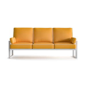 Żółta 3-osobowa sofa ogrodowa z podłokietnikami i białą lamówką Marie Claire Home Angie