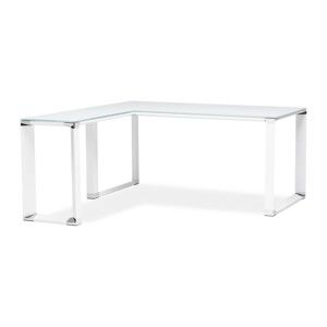 Białe biurko narożne ze szklanym blatem Kokoon Warner