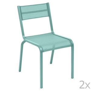 Komplet 2 jasnoniebieskich metalowych krzeseł ogrodowych Fermob Oléron