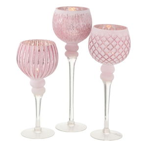 Zestaw 3 różowych szklanych świeczników Boltze Manou
