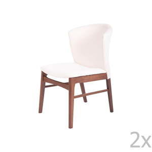 Zestaw 2 białych krzeseł do jadalni z ciemnobrązową konstrukcją z drewna kauczukowca sømcasa Mara