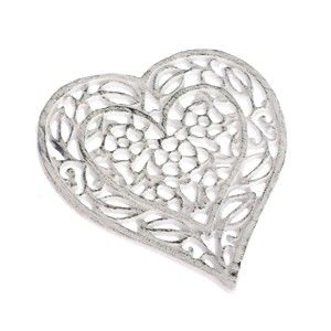 Biały żeliwna podkładka pod garnek w kształcie serca Dakls Heart Rustico