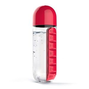 Butelka z pojemnikiem na leki Asobu In Style Red, 600 ml