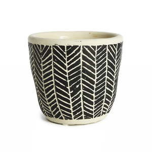 Czarna doniczka ceramiczna Simla Fishbone, wys. 11 cm