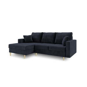 Ciemnoniebieska 4-osobowa sofa rozkładana Mazzini Sofas Muguet, lewostronna