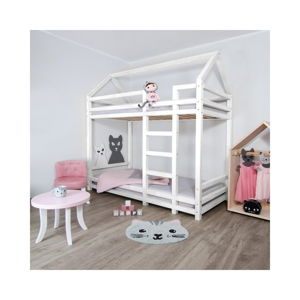 Białe drewniane piętrowe łóżko dziecięce Benlemi Twiny, 90x200 cm