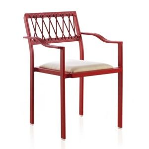 Czerwone krzesło ogrodowe z białymi elementami i podłokietnikami Geese Seally